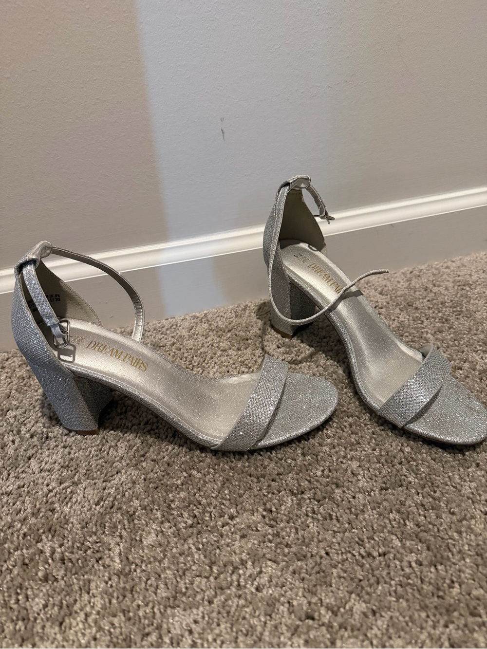 Dream Pairs Silver Glitter Block Heel Sandals with Ankle Strap